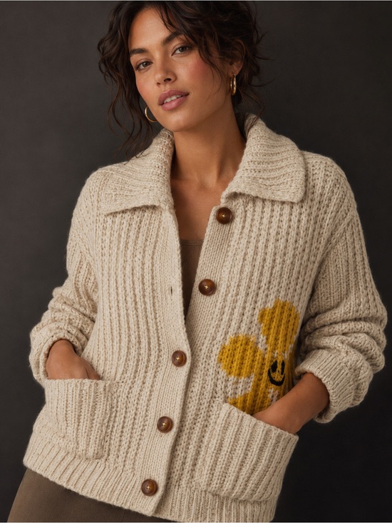 Pilcro Sweaters - Anthropologie Pilcro Women’s Medium Smiley Flower Chunky Wool Blend Cardigan